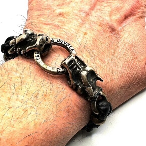Travis Walker Double Cross 1999 Leather 925 Silver Gargoyle Bracelet